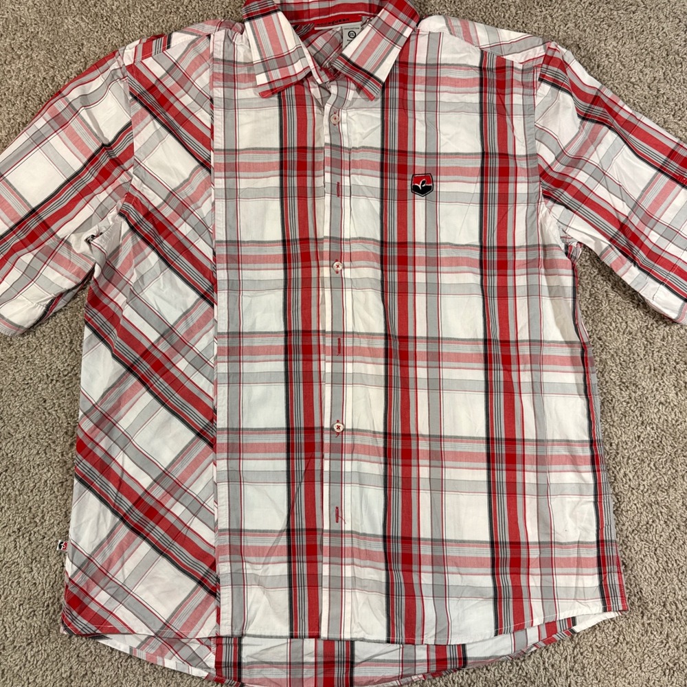Rocawear Button Down Shirt Mens 2XL Red White Plaid Good Short Sleeve Streetwear
